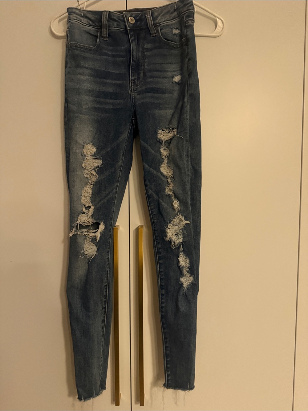 American Eagle Outfitters Women's Distressed Skinny Jeans - Dark Blue Wash